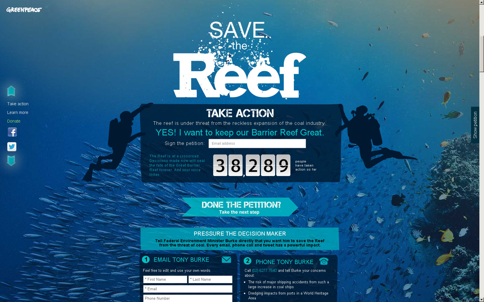 Campaña de Greenpeace Australia para salvar la Gran Barrera de Coral del carbón